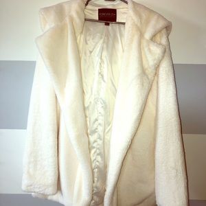 FOREVER 21 faux fur white coat!! Worn only once!!